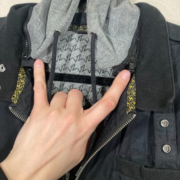 VON ZIPPER Black Removable Hood Bomber Utility Moto Streetwear Zip Up Jacket L - Picture 9 of 14